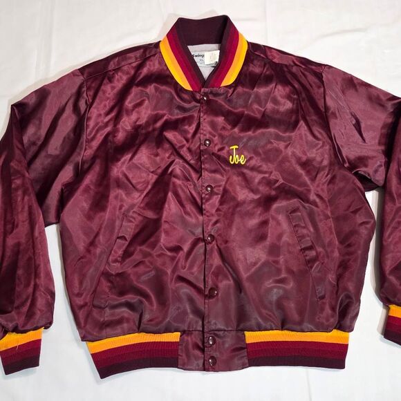 CONEJO VALLEY BASSMASTERS JOE SWINGSTER BURGUNDY RED SATIN BOMBER JACKET MENS XL - Picture 2 of 5